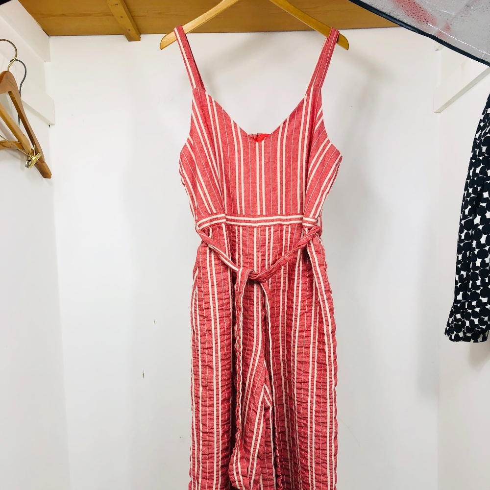 Anthropologie ett:twa Striped Belted Jumpsuit